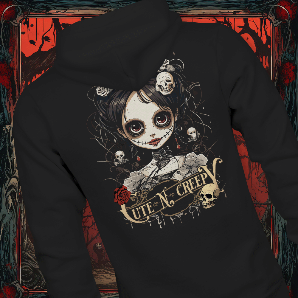 BORDERS at BALCONY SWEAT PEPLUM HOODIE 黒 Black Layered Zip Up Hoodie with Graphic & Studded Cross